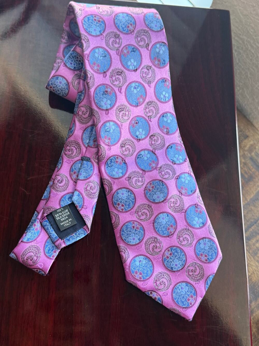 Ermenegildo Zegna Orchid Pink Purple Medallion 100% Silk Tie Italy